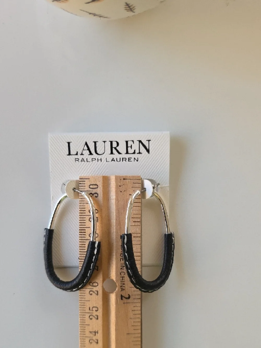 Lauren Ralph Lauren‎ Black and Silver Leather-Trim Hoop Earrings